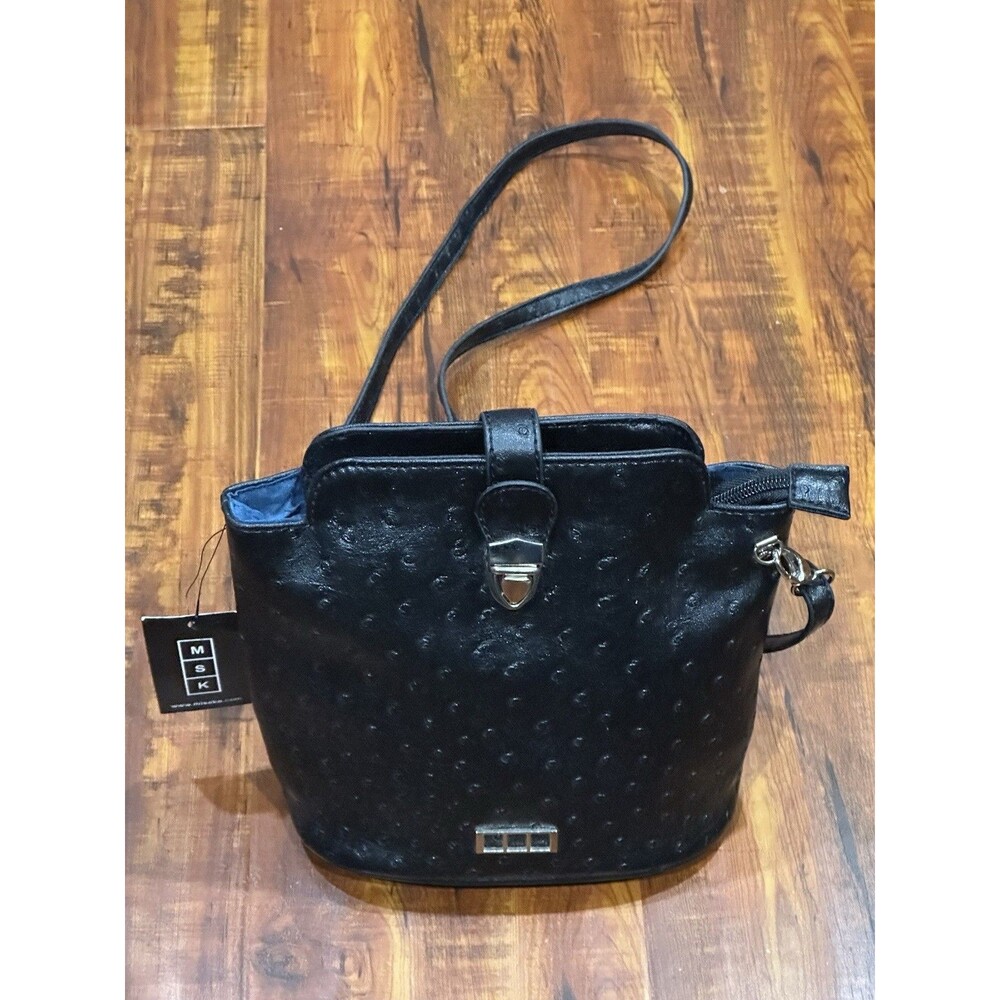 Misako MSK Black Faux Ostrich Shoulder Bag Purse Small Crossbody Handbag - New!